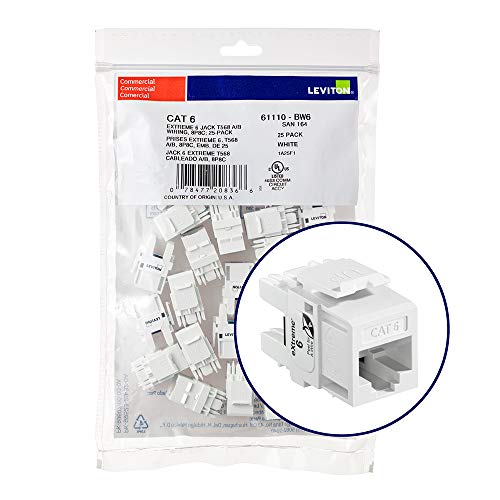 Leviton CAT 6 White QuickPort Connector, 25-Pack