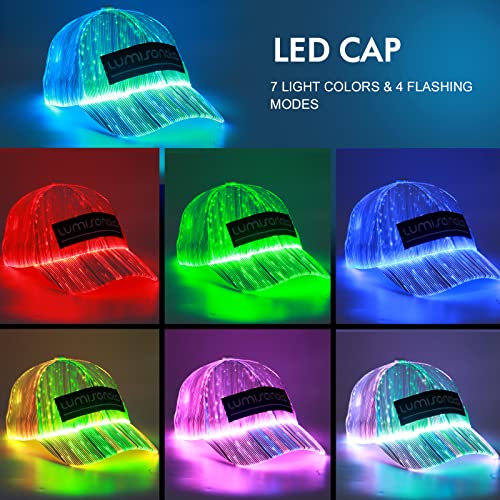 Lumisonata LED Fiber Optic Cap - 7 Color Lights for EDM Parties