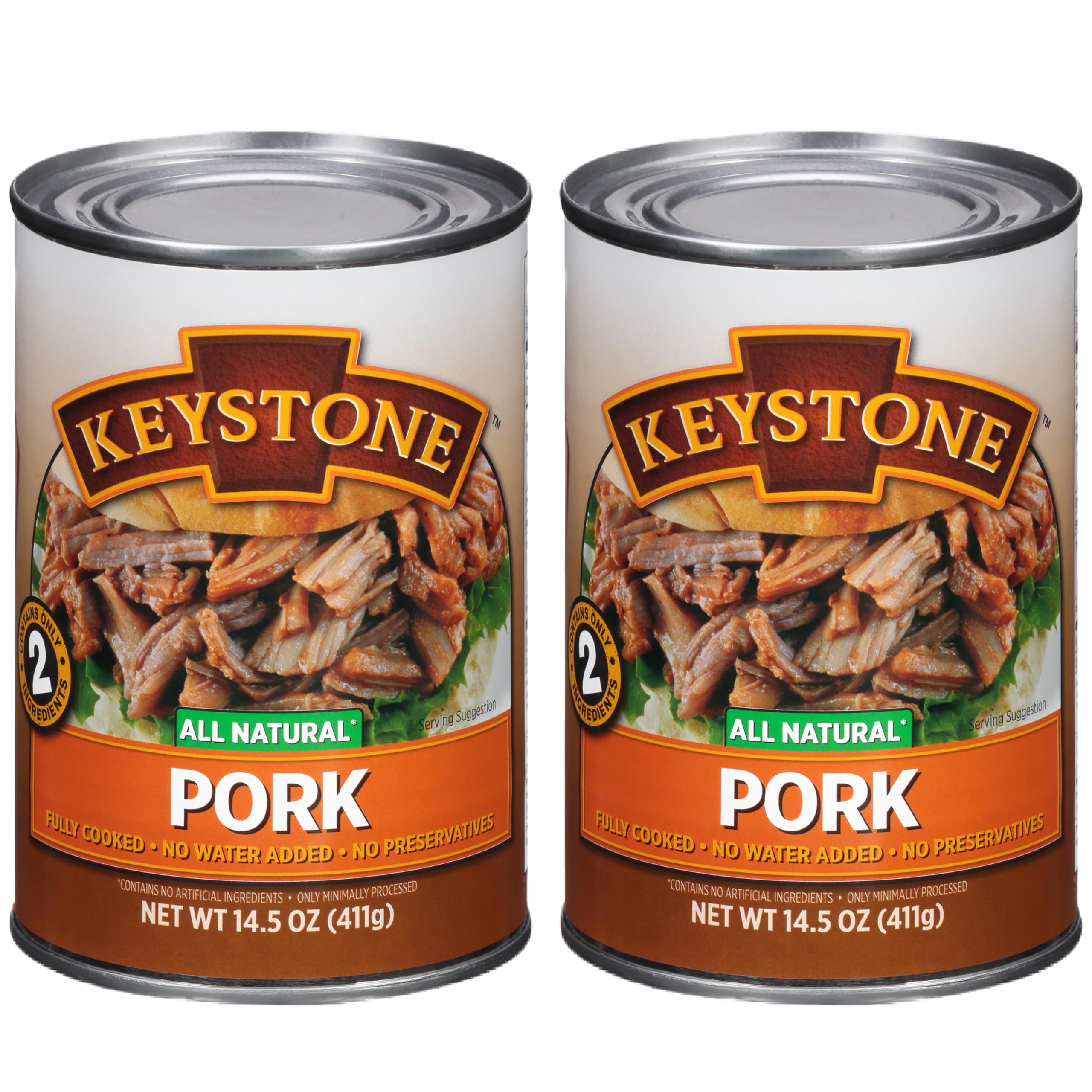 Keystone Meats All-Natural Canned Pork, 14.5 Oz Emergency Survival Food (Pack of 2)