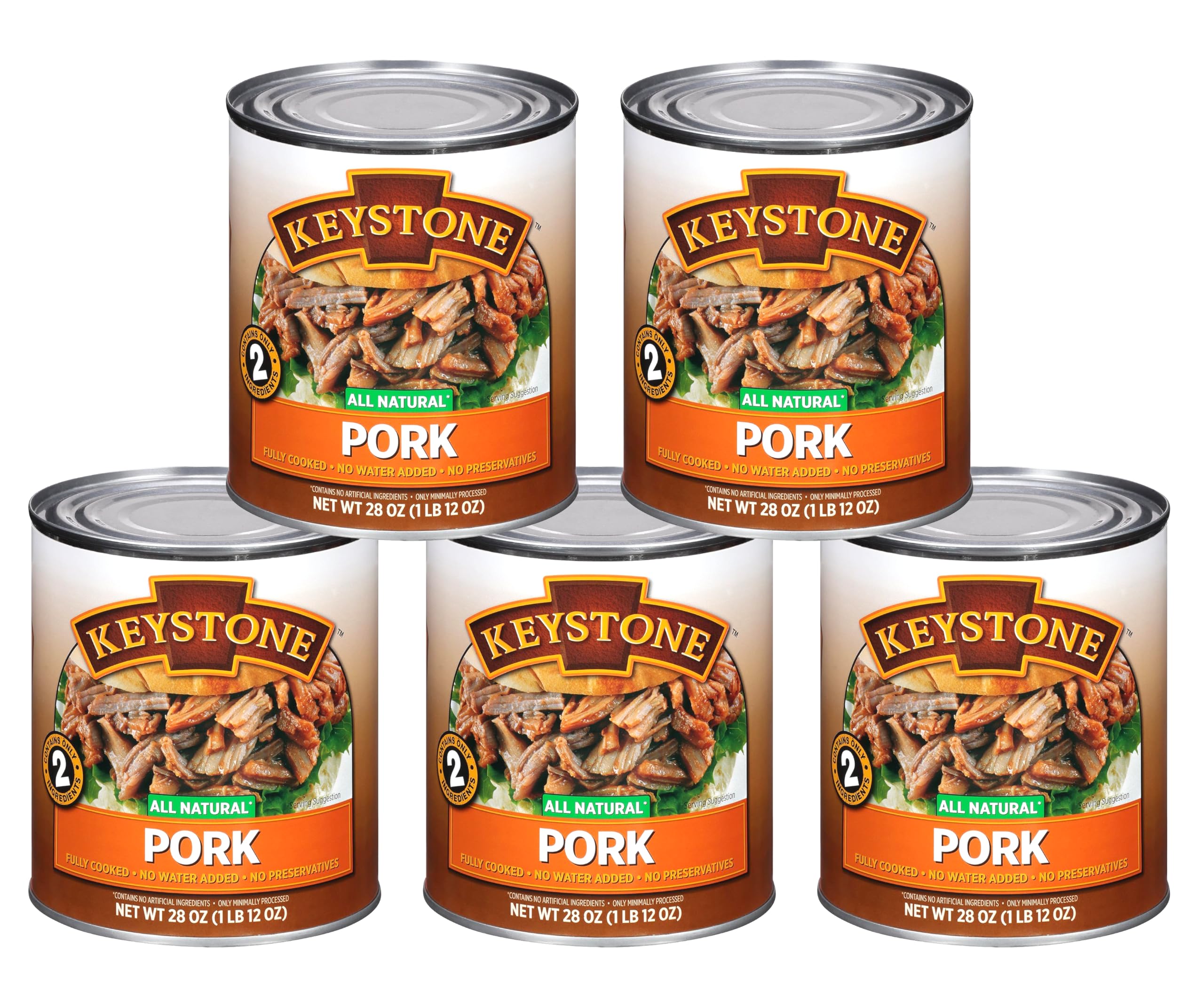 Keystone Meats Canned Heat & Serve Pork - Emergency Survival Food, Pack of 5