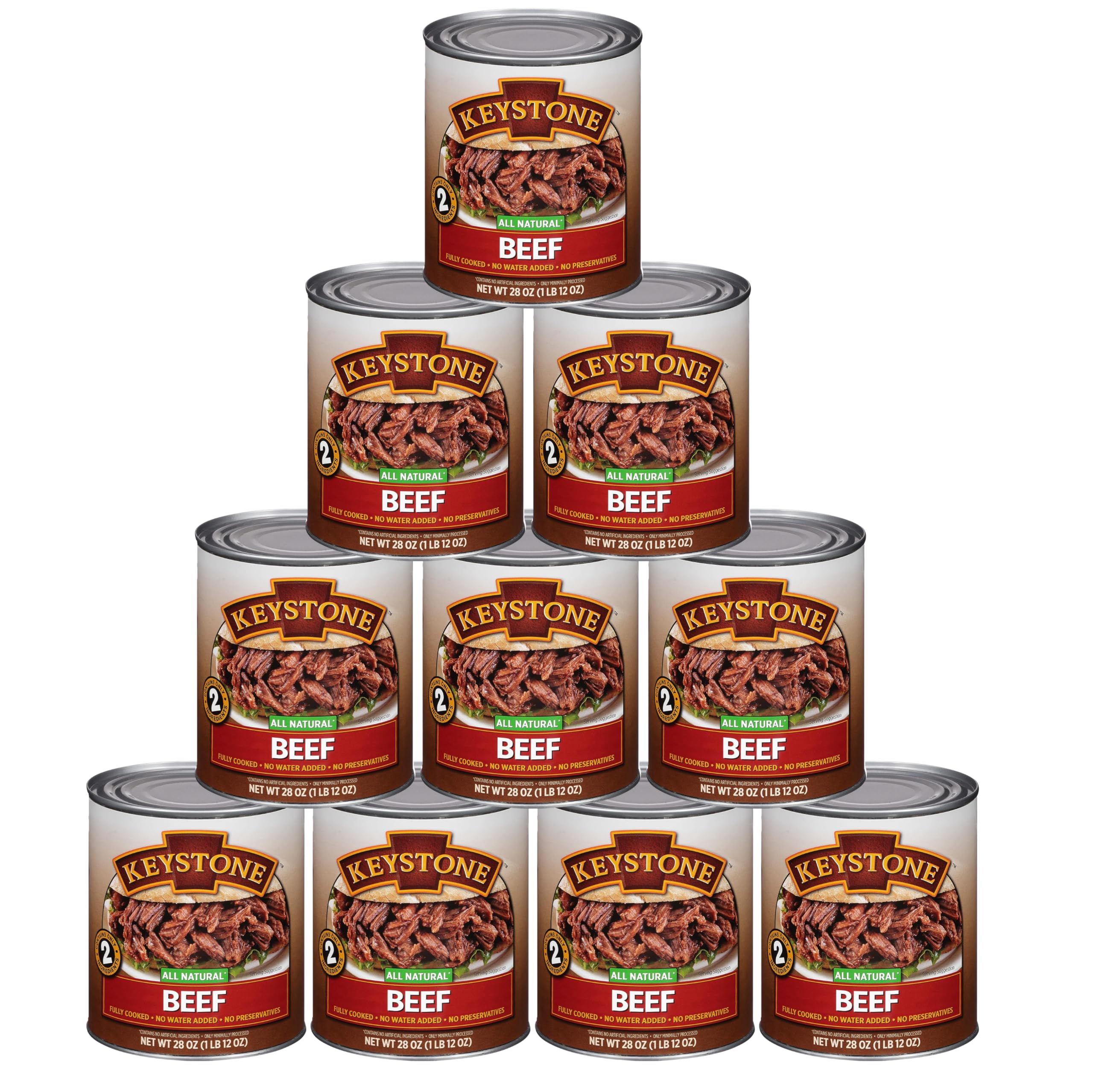 Keystone Meats All-Natural Canned Beef - 28 oz, Gluten-Free, No Carbs, Family Pack of 10